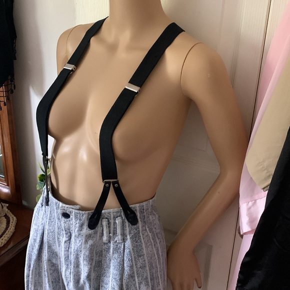 Vtg 80s striped denim pleated front suspender jeans 26 waist - Picture 11 of 13